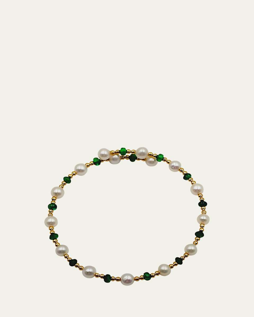 18K Yellow Gold Cami Multi Emerald and Pearl Bracelet